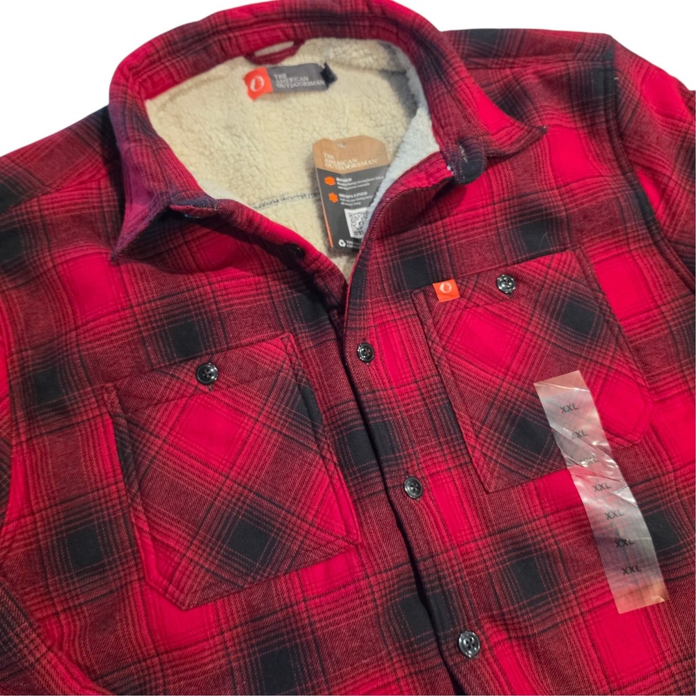 The American Outdoorsman Mens Sherpa Lined Flannel Shirt Jacket Red Plaid XXL
